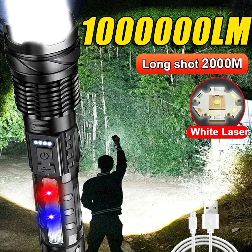 Fishing Light - 強力な LED 懐中電灯 充電式キャンプライト サイドライト付き 超明るい長距離照射トーチ