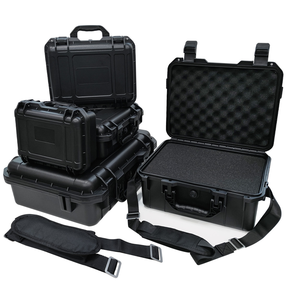 Fish Finder Case - プレカットスポンジとシングルクロスボディストラップ付き機器ハードケース、カメラ写真撮影用安全ツールボックスポータブルケーススーツケース