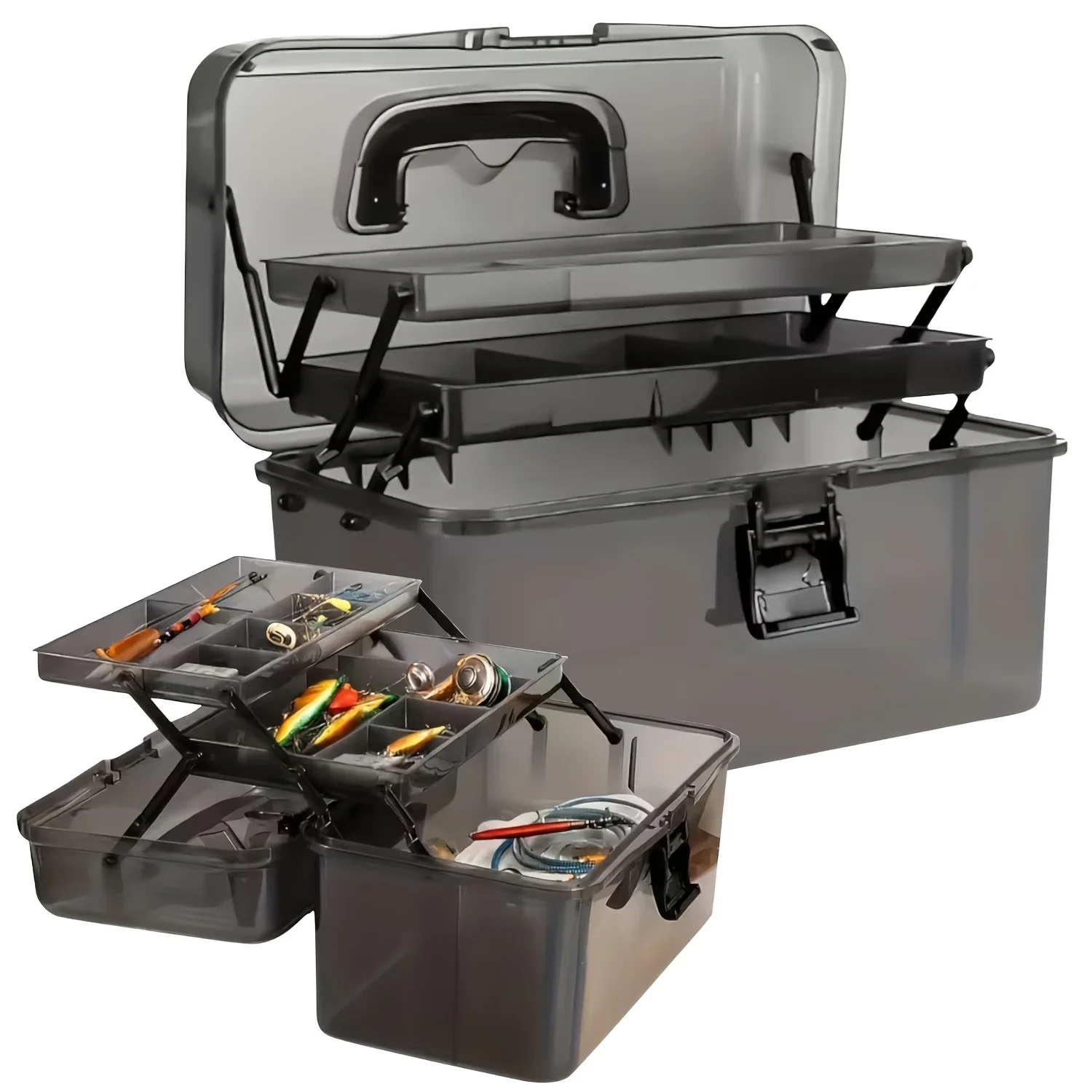 Fish Finder Case - 耐久性のあるPE製釣り道具箱 | 大容量、黒色透明デザイン | 内蔵ロック、頑丈設計