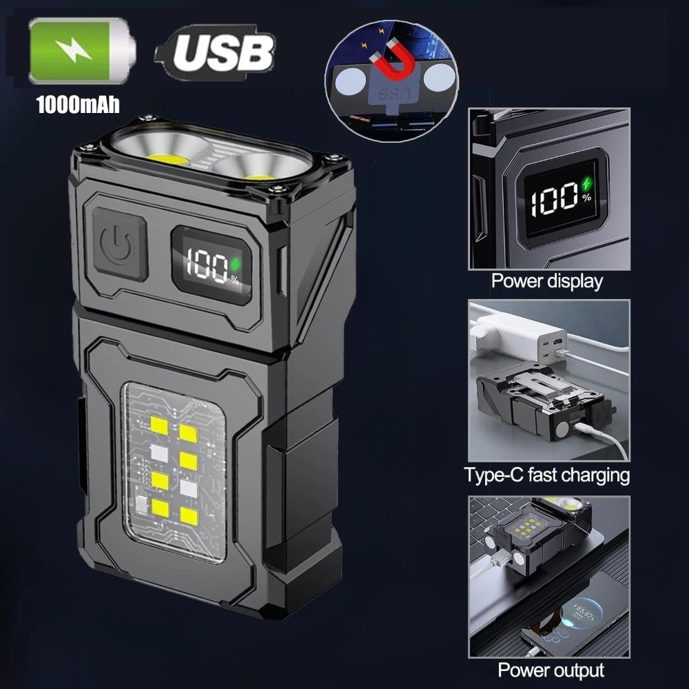 Fishing Light - 180 ° 回転可能なLED懐中電灯USB充電式キーホルダーライトポータブル磁気クリップオンワークライトハイキングキャンプ釣り用