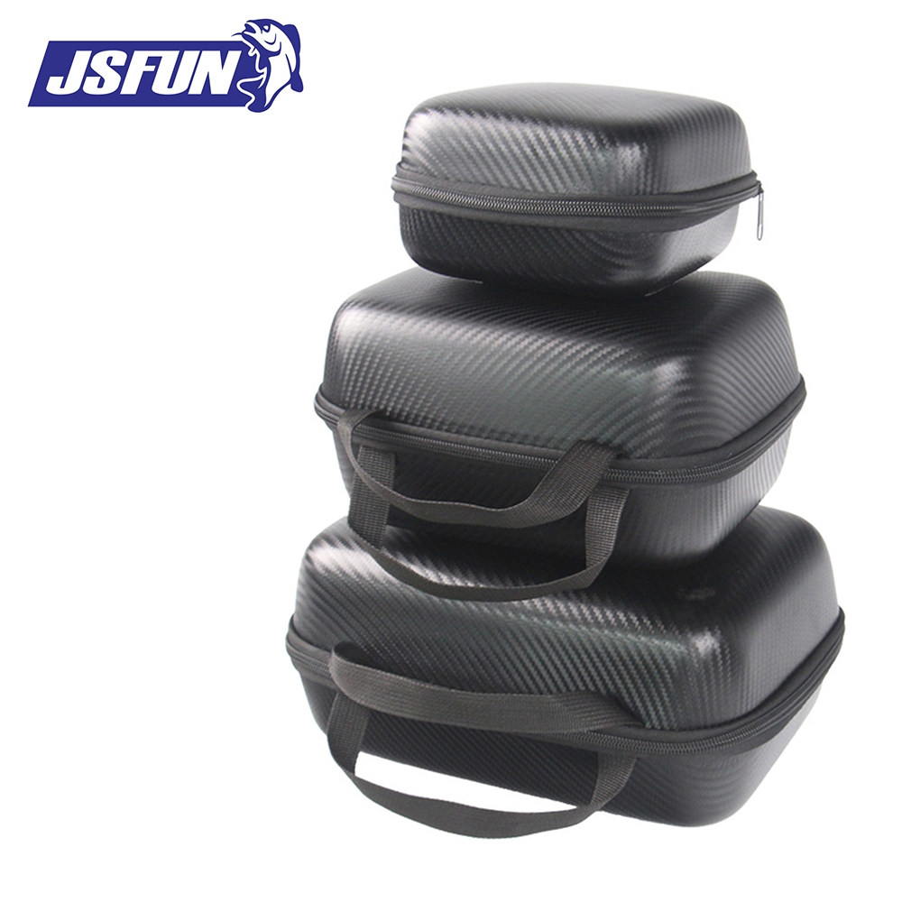 Fish Finder Case - JSFUN フィッシングリールケース S/M/L PU ツイルテクスチャ耐衝撃フォーム裏地ポータブルハンドル収納バッグスピニング/ベイトキャスティングリール用
