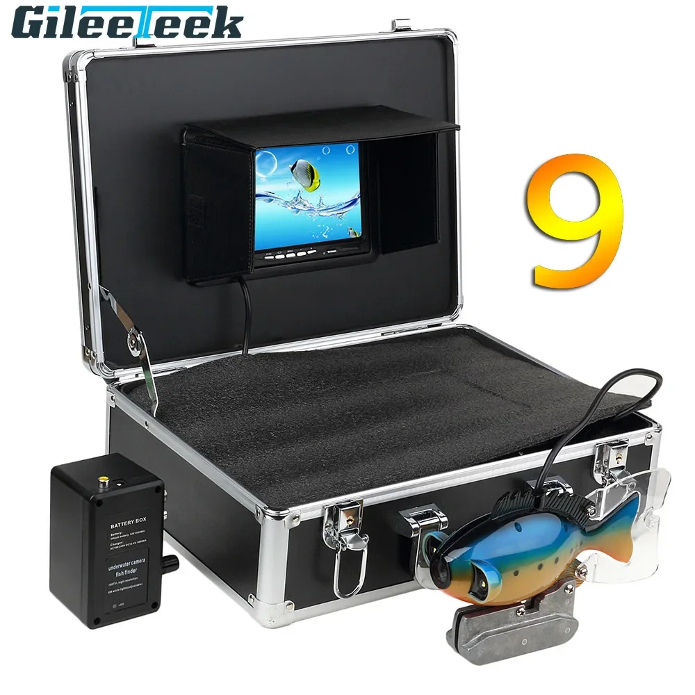 Fish Finder Portable - SY801 完全防水水中魚群探知機監視システム、9インチTFTカラーLCDスクリーンとナイトビジョンLEDポータブルケース付き