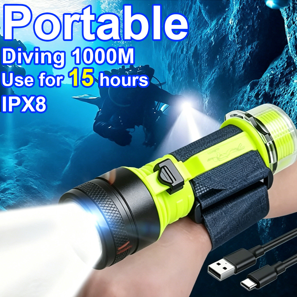 Fishing Light - 新しいポータブルプロフェッショナル LED ダイビング懐中電灯強力な光水中トーチ IPX8 防水スキューバダイビング懐中電灯釣りランプ