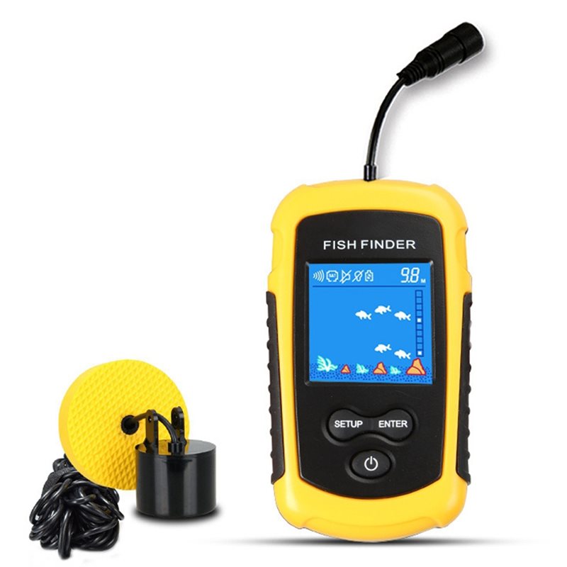 Fish Finder Portable - ABHT-カヤックポータブル魚群探知機 水中ハンドヘルド魚群探知機 ソナー キャスタブルカヤックボート魚群探知機 トランスデューサー 釣り用LCDディスプレイ