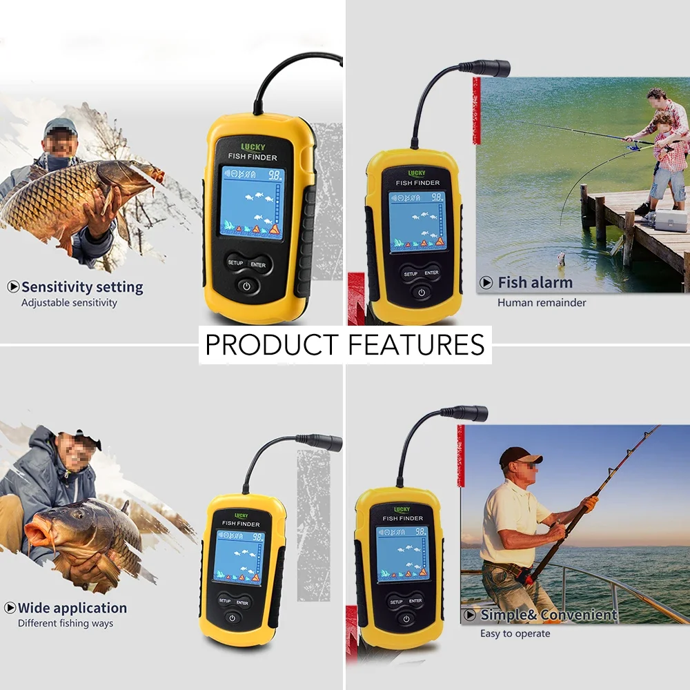 ラッキー液晶カラースクリーンポータブル有線魚群探知機 100 - Fish Finder Cable のレビューと価格
