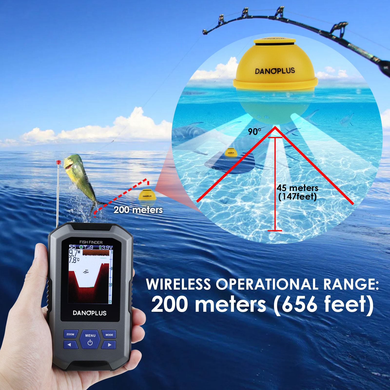 魚群探知機 ワイヤレスソナーセンサー 水深45メートル（14 - Fish Finder のレビューと価格