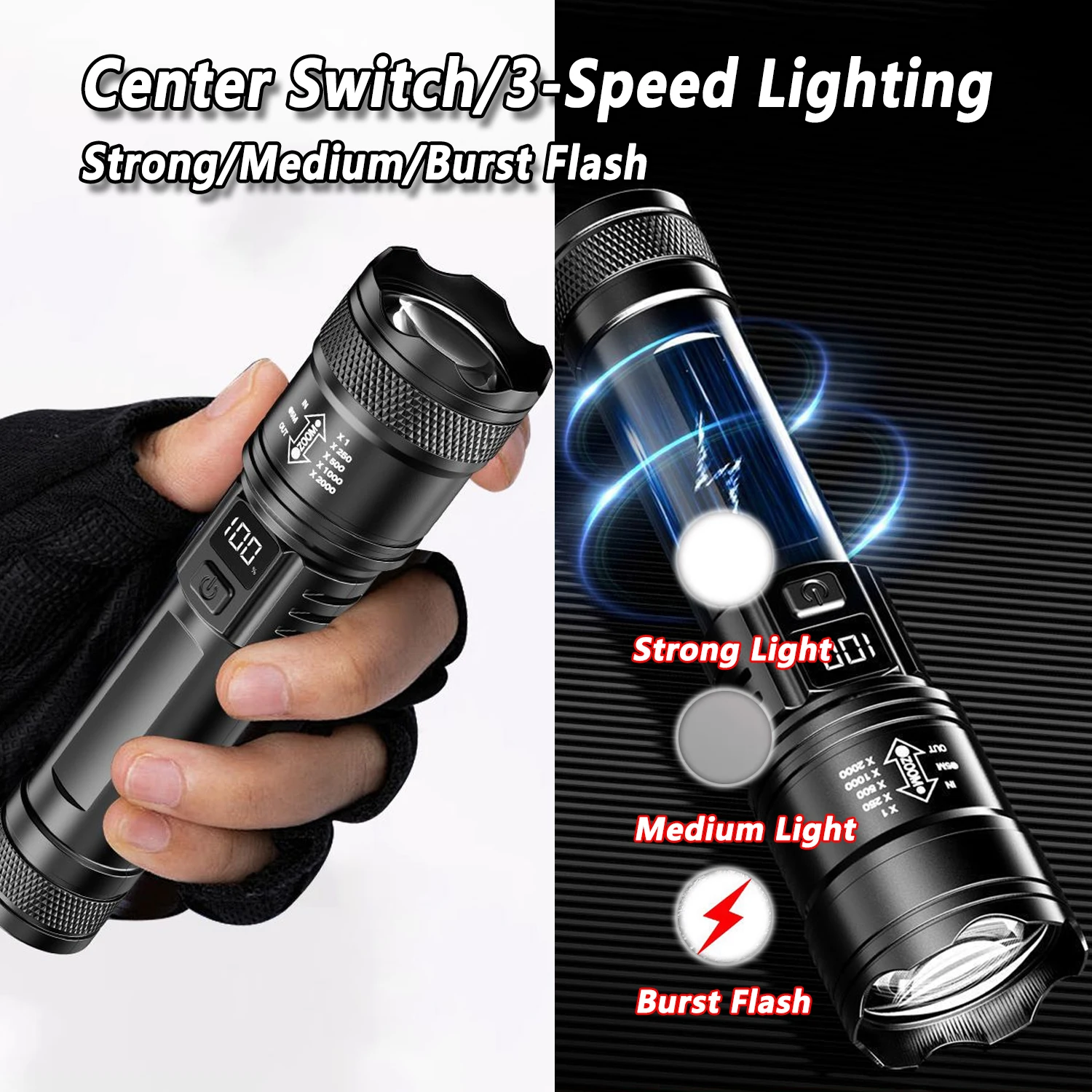 超高輝度 LED 懐中電灯 2000LM Type-C 充電 - Fishing Light のレビューと価格