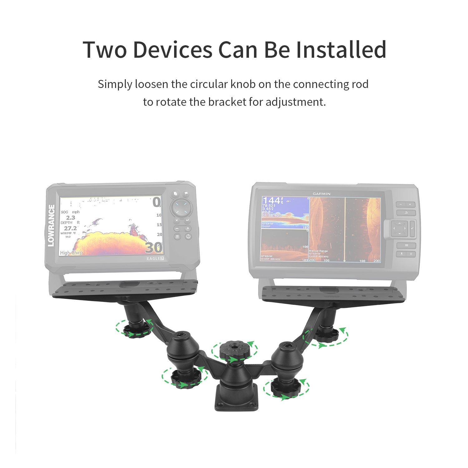 水平ブームデュアルアーム魚群探知機ブラケット、360 °   - Fish Finder のレビューと価格