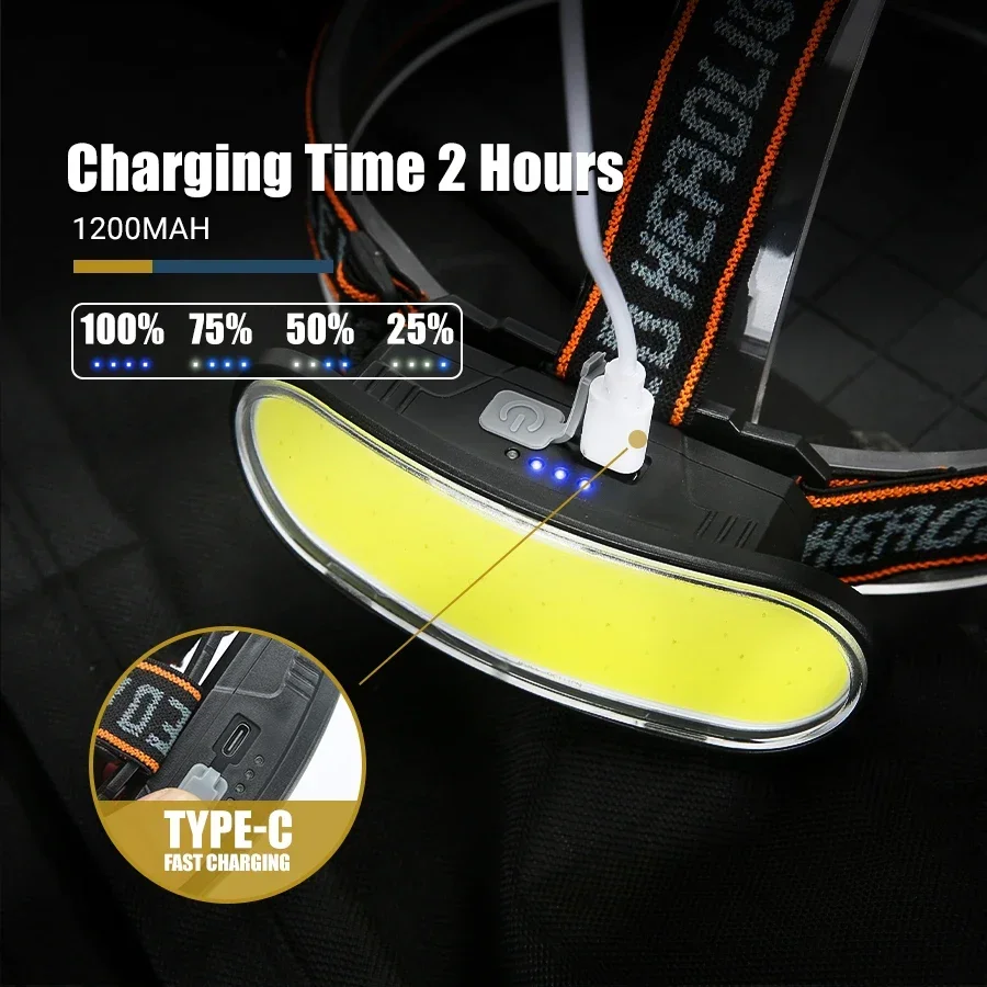 強力な COB LED ヘッドランプ Type-c 充電式ポ - Fish Finder Battery のレビューと価格